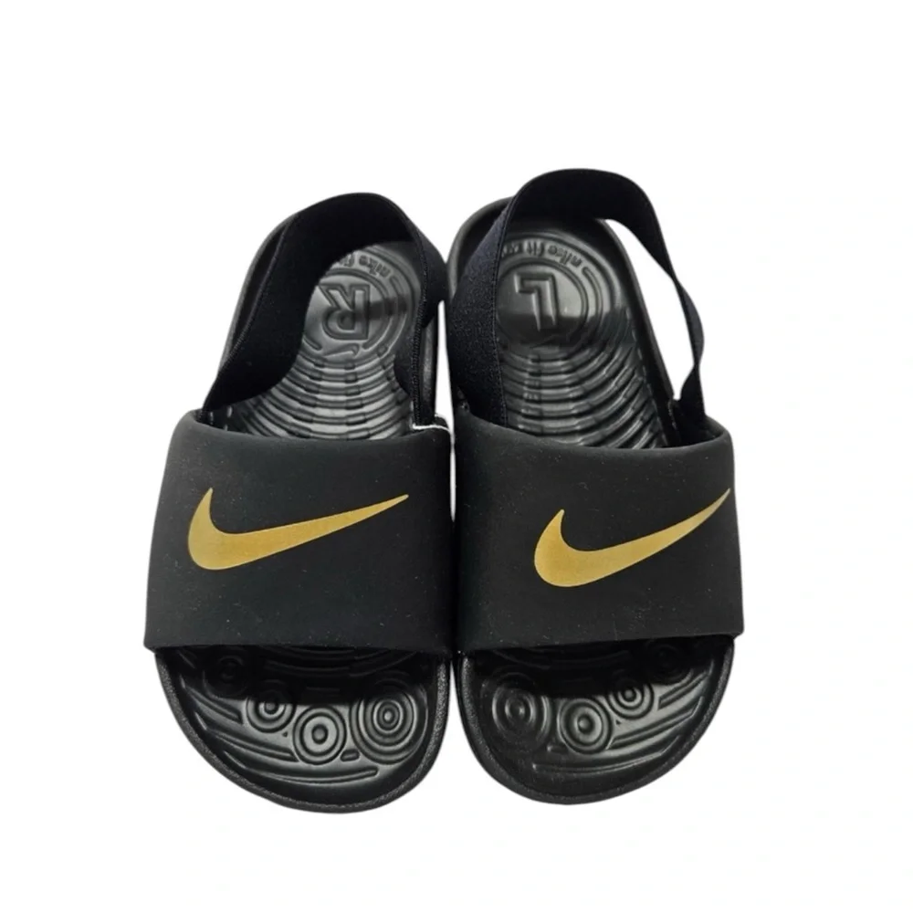 NIKE Kids' Black & Gold Kawa Slide Sandals Size 6C — SUPER CUTE!!!